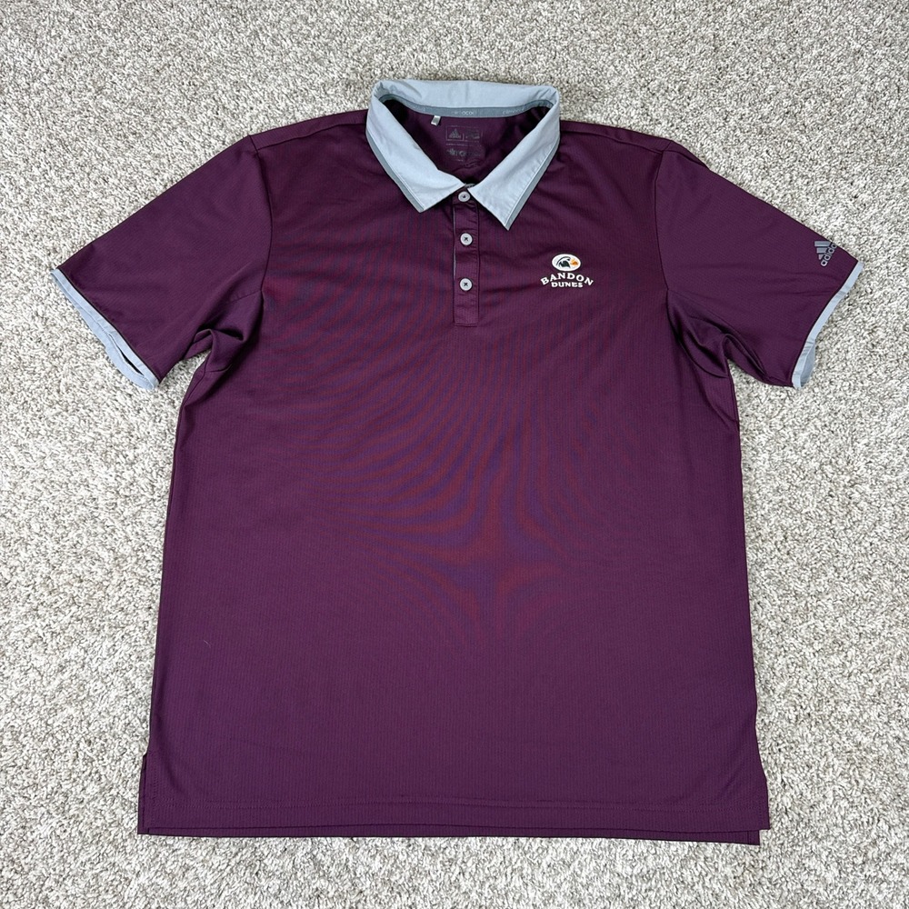 Adidas Polo Shirt Mens Large Maroon Bandon Dunes Golf Climacool Short Sleeve